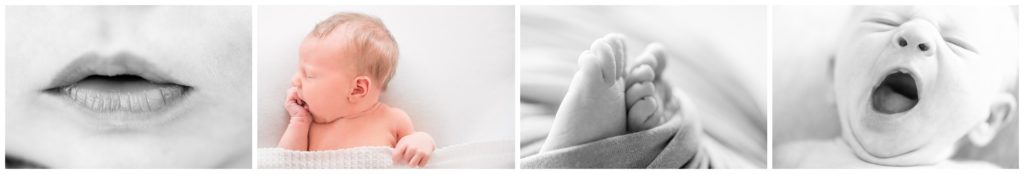 4 images of macro shots of baby faces and toes