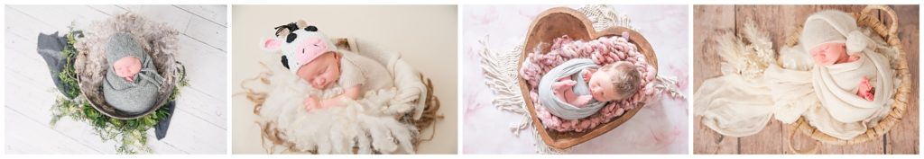 4 images of babies in variety of props and wraps