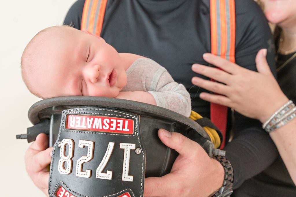 Newborn Photography | Aiden Laurette Photography | Infant in a fireman's helmet