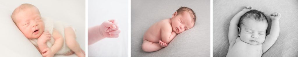 4 infants posed on on neutral backdrops | Studio newborn photography | Aiden Laurette Photography