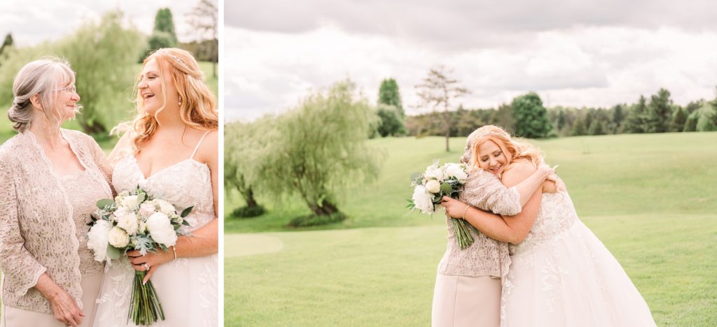 aiden laurette photography | bride poses with and hugs woman in formal wear 