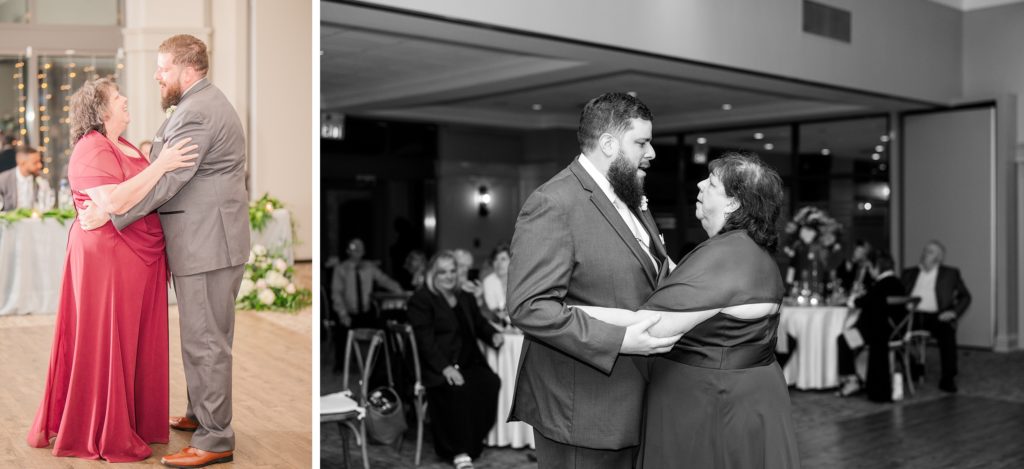 aiden laurette photography | groom dances with woman in formal red dress