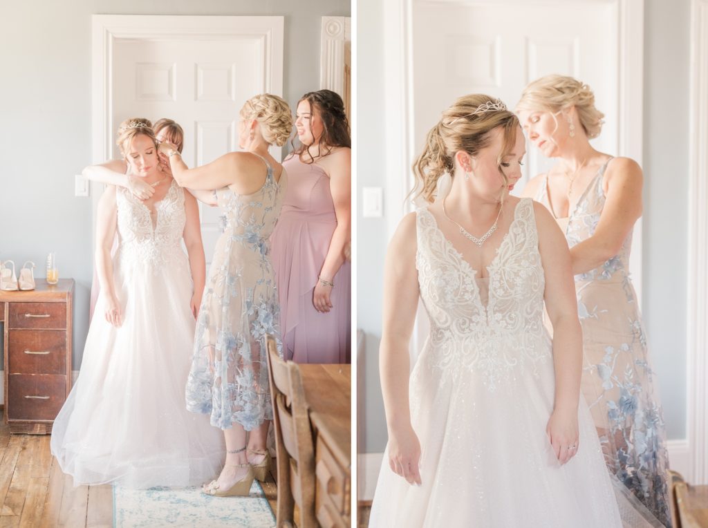 Aiden Laurette Photography | bridesmaids and mother of the bride help the bride get ready