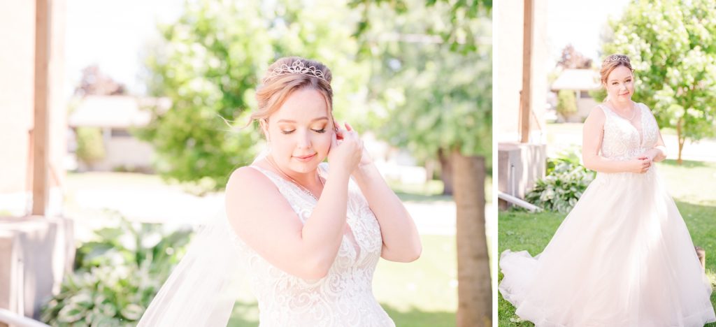Aiden Laurette Photography | bride poses in front of trees
