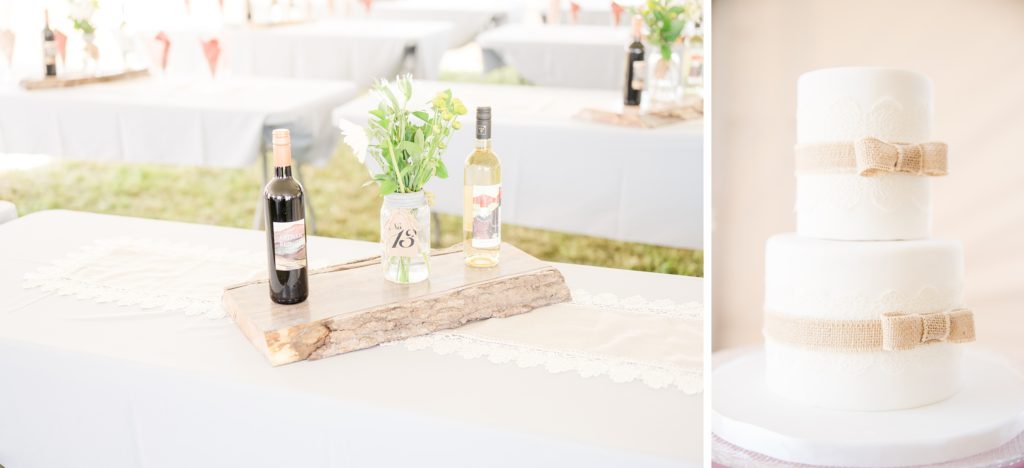 Aiden Laurette Photography | close up photo of wedding cake and wine set up