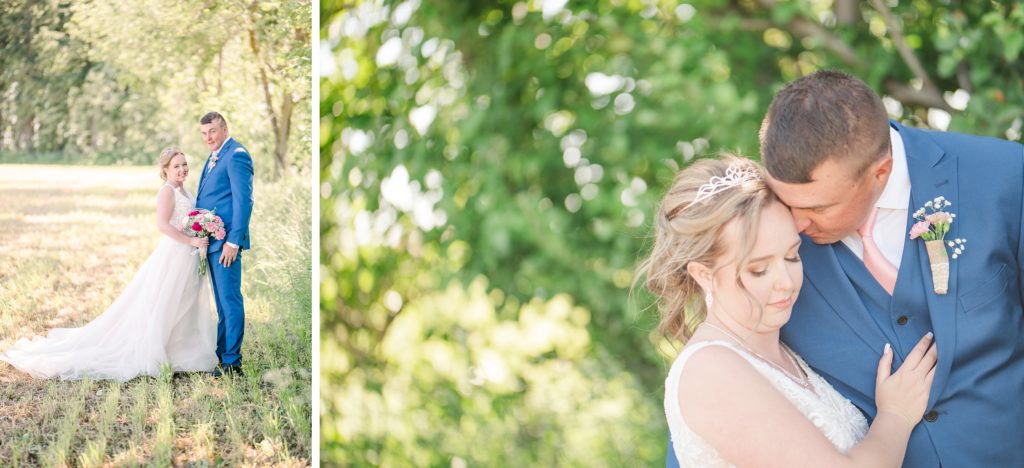 Aiden Laurette Photography | bride and groom pose in front of greenery