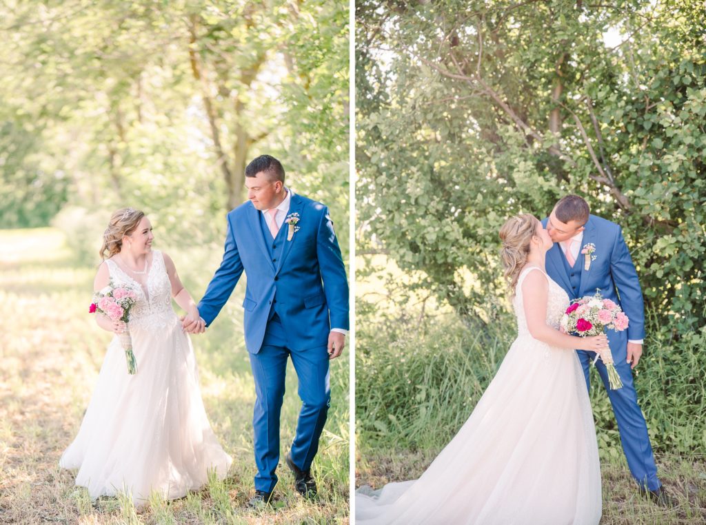 Aiden Laurette Photography | bride and groom kiss and walk in front of greenery