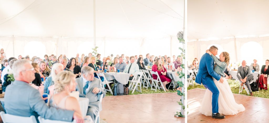 Aiden Laurette Photography | wedding guests look on as bride and groom dance