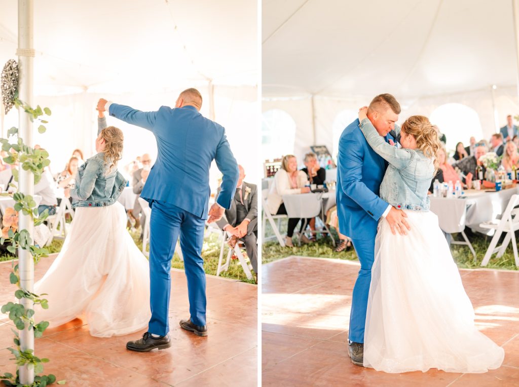 Aiden Laurette Photography | wedding guests look on as bride and groom dance