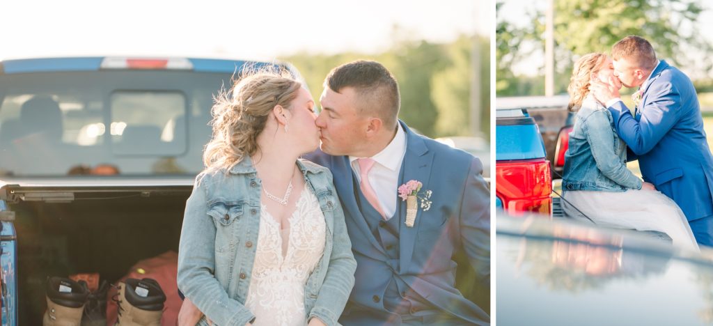 Aiden Laurette Photography | bride and groom kiss on back of truck