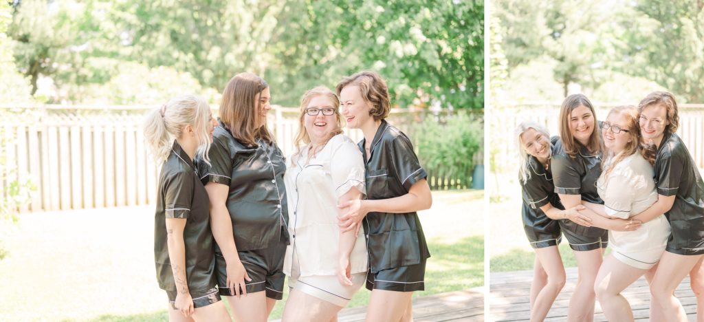 Aiden Laurette Photography | photo of bride with bridesmaids in matching pj sets