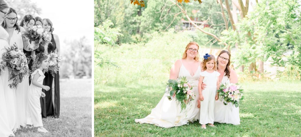 Aiden Laurette Photography | brides pose with bridesmaids and flower girl