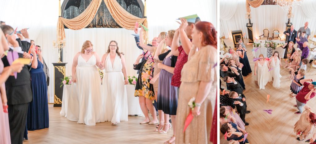 Aiden Laurette Photography | brides walk down aisle as wedding guests look on