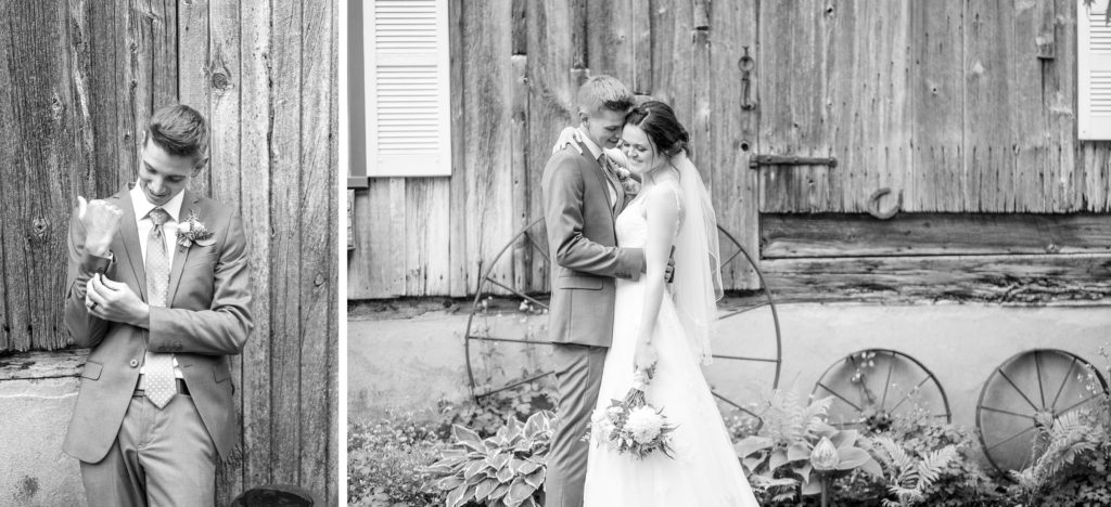 Aiden Laurette Photography | black and white photo of bride and groom embracing