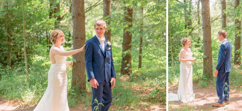 Aiden Laurette Photography | bride stands with groom on trail