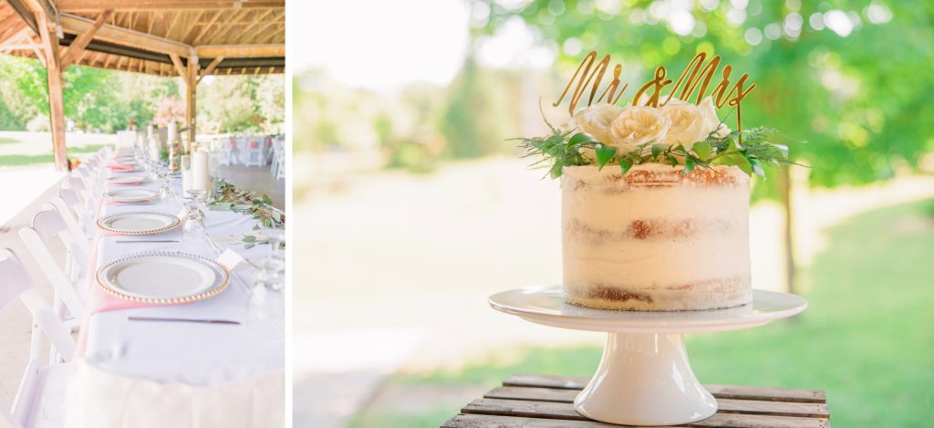 Aiden Laurette Photography | close up of table settings and wedding cake