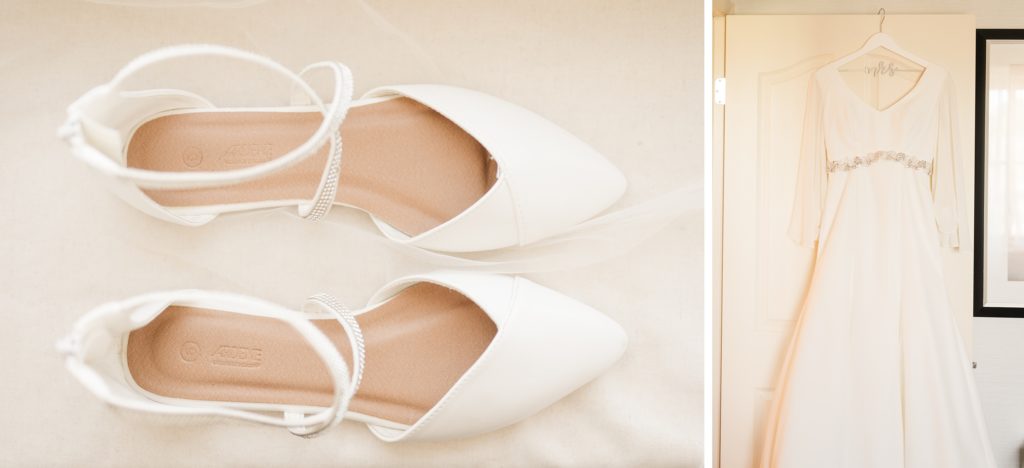 Aiden Laurette Photography | photo of wedding shoes and wedding dress