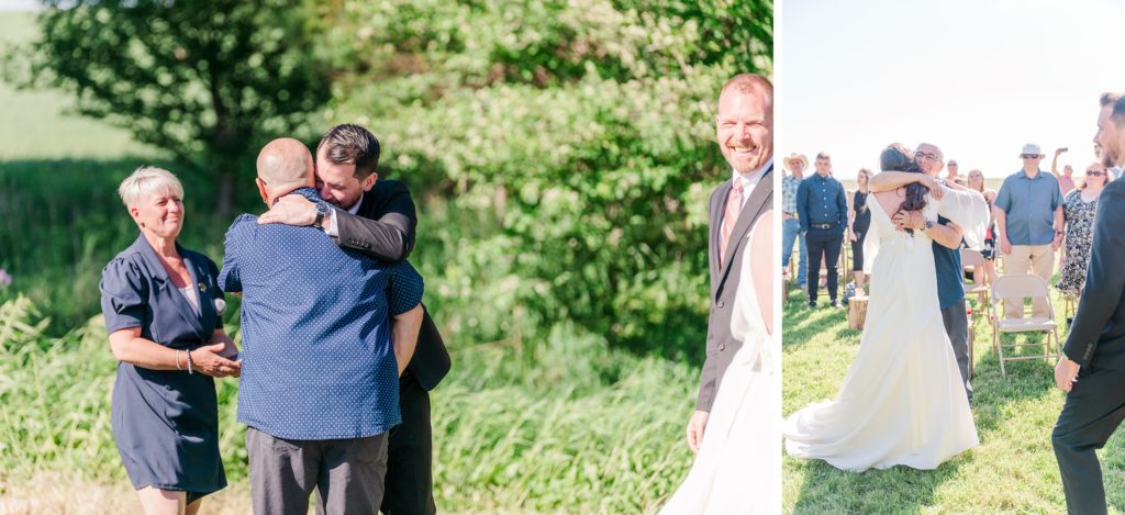 Aiden Laurette Photography | two men embrace, bride hugs man