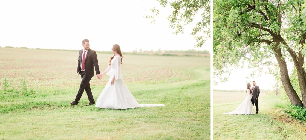 Aiden Laurette Photography | bride and groom stand in field