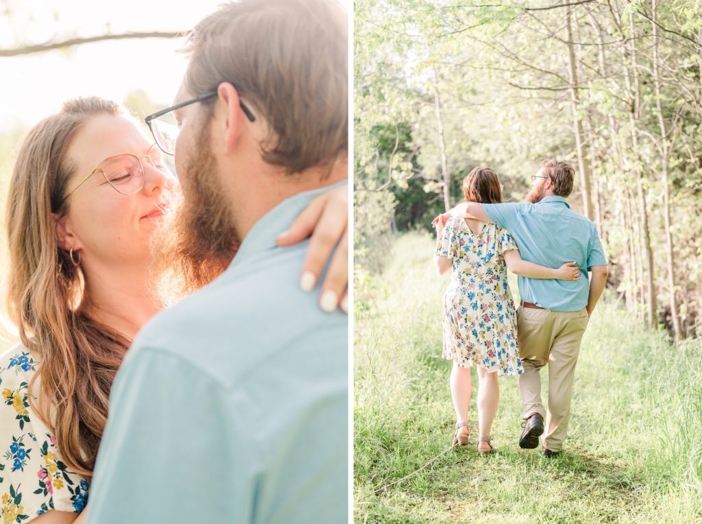 Aiden Laurette Photography | close up photo of man and woman about to kiss, man and woman pictured from behind walking in the woods