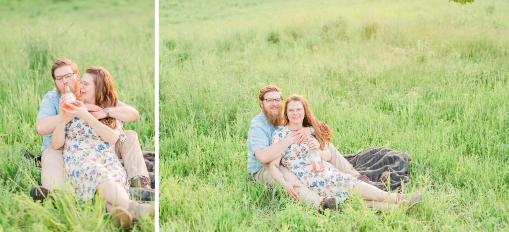 Aiden Laurette Photography | man and woman sitting in field drinking wine