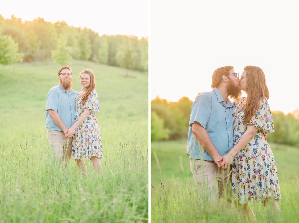 Aiden Laurette Photography | man and woman standing in field holding hands and kissing
