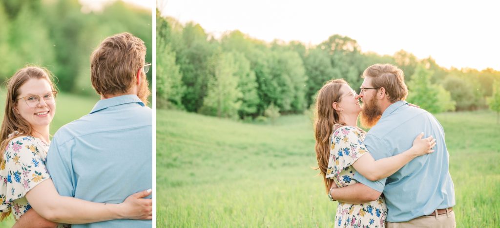 Aiden Laurette Photography | man and woman standing in field laughing and kissing