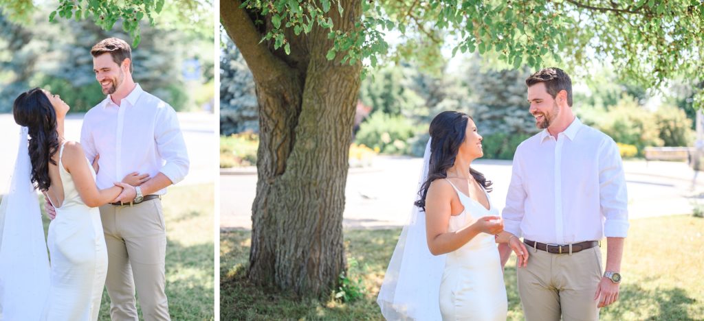 Aiden Laurette Photography | bride and groom stand under tree