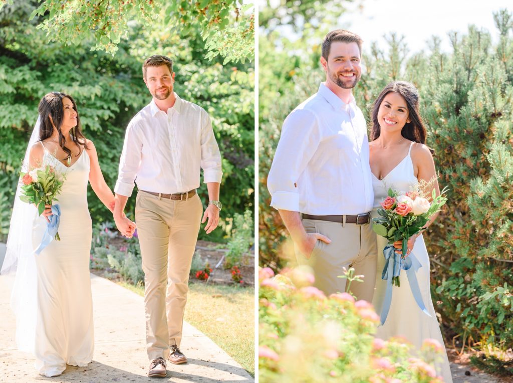 Aiden Laurette Photography | bride and groom stand smiling at camera
