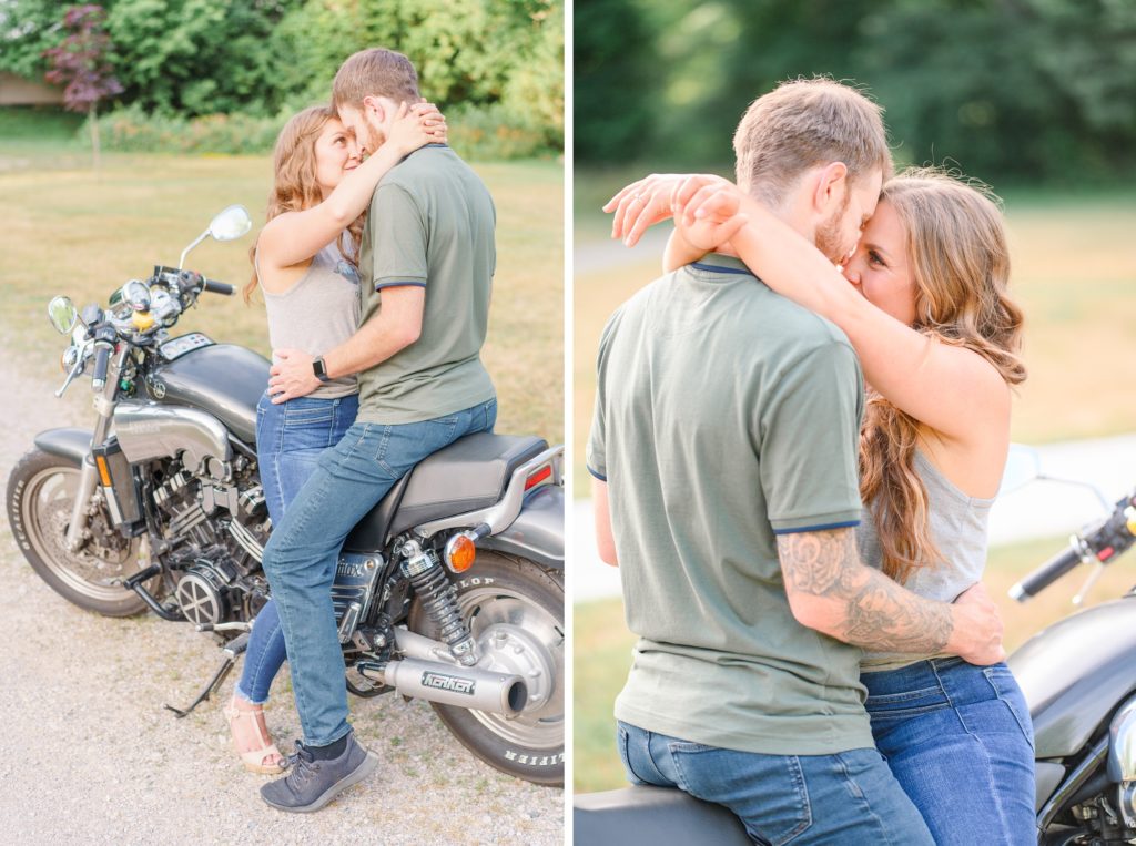 Aiden Laurette Photography | man and woman sit on motorcycle and kiss