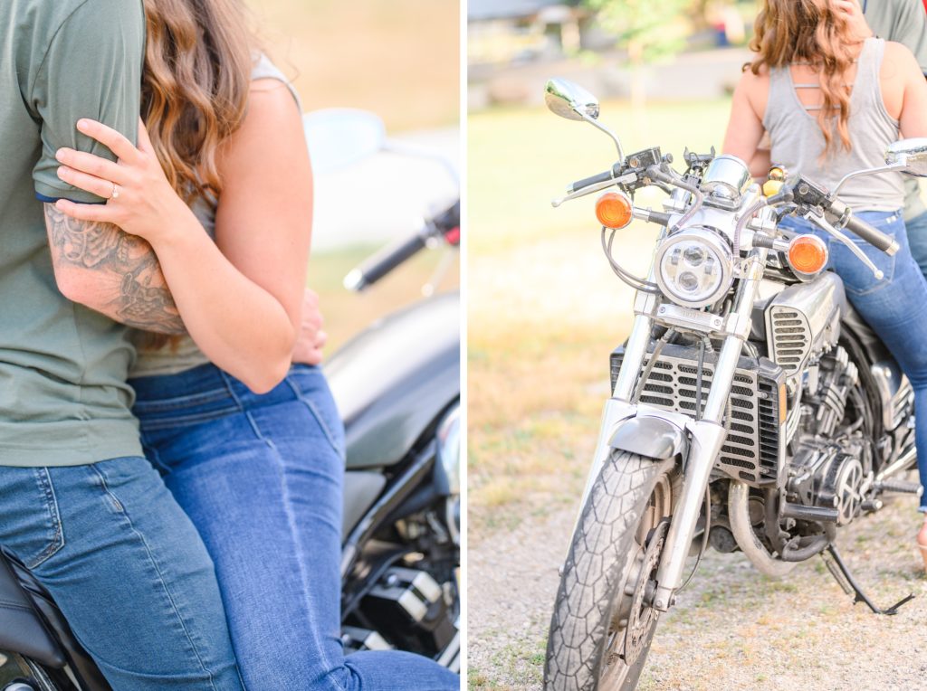 Aiden Laurette Photography | close up photo of man and woman on motorcycle