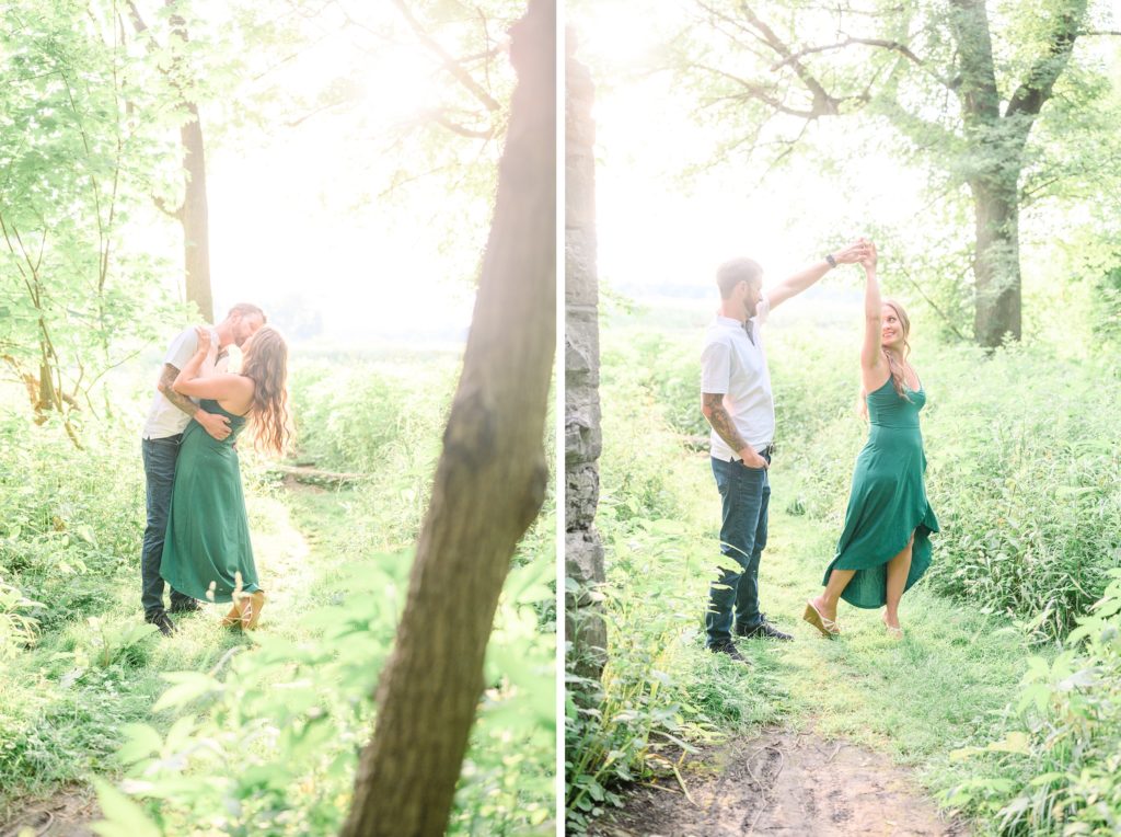 Aiden Laurette Photography | man and woman dance on forest path