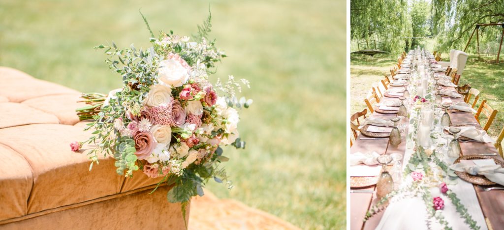 Aiden Laurette Photography | close up photo of wedding flowers, tablescape