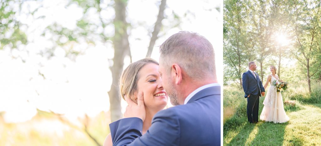 Aiden Laurette Photography | bride and groom stand in front of willow trees in field