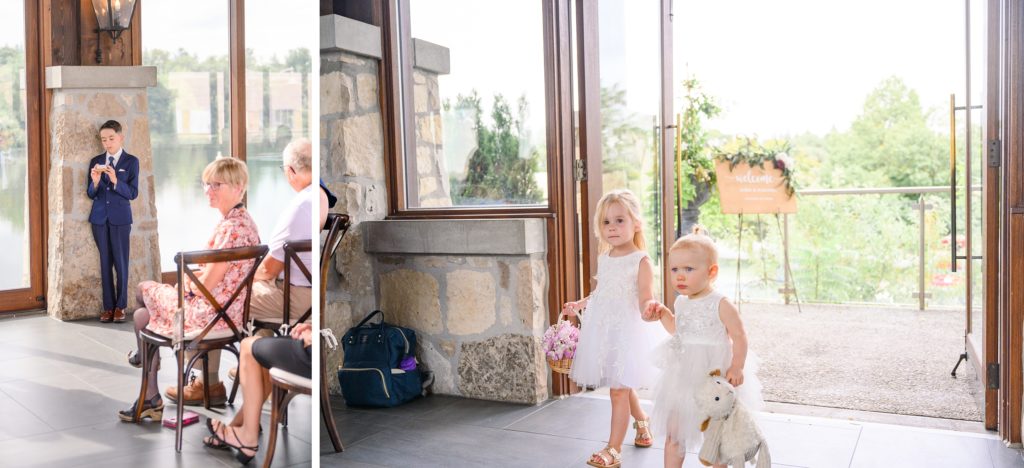 Aiden Laurette Photography | photo of wedding guests, photo of flower girls walking down the aisle