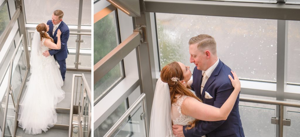 Aiden Laurette Photography | bride and groom kissing on stairs