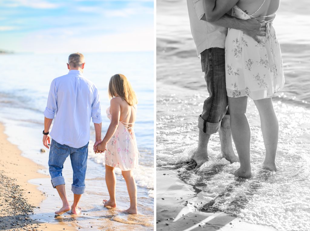 Aiden Laurette Photography | engaged couple walk in surf on beach