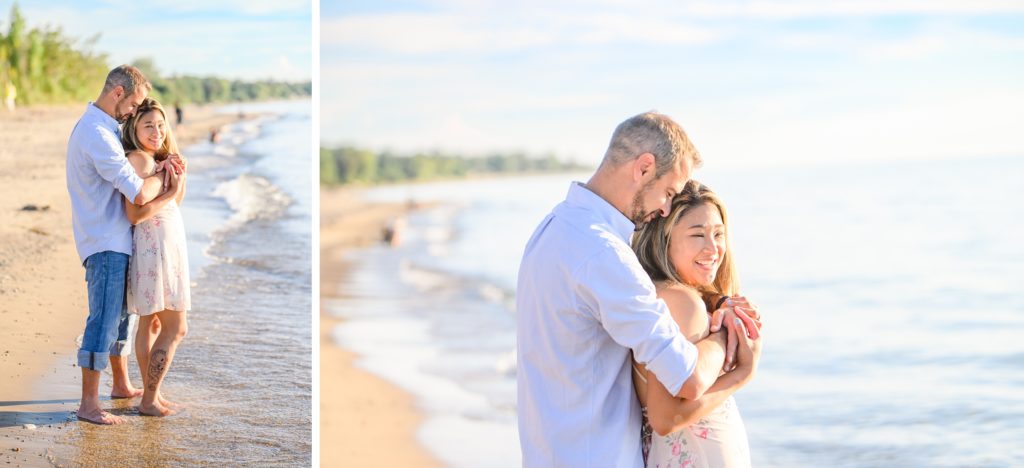 Aiden Laurette Photography | engaged couple stand in surf on beach
