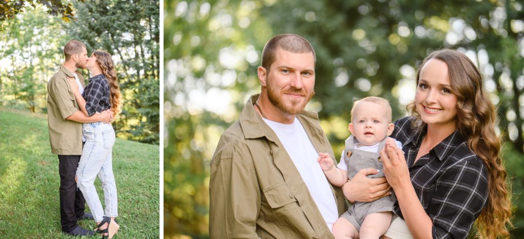 Aiden Laurette Photography | man and woman pose with baby in greenery