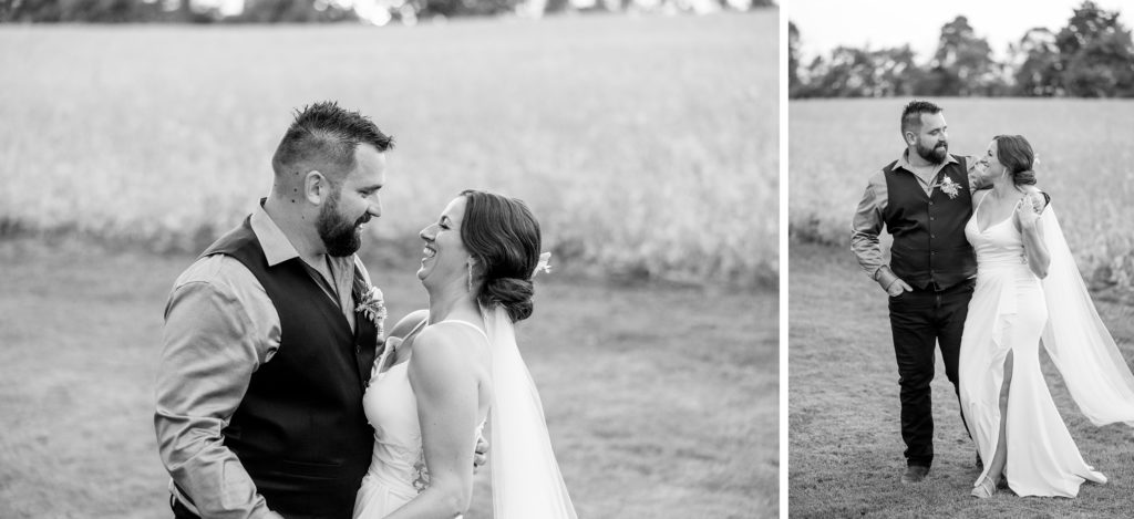 Aiden Laurette Photography | bride and groom pose in field in goderich