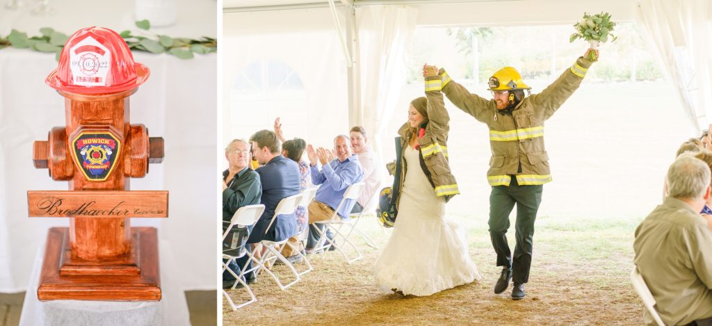 Aiden Laurette Photography | bride and groom enter reception in firefighter gear