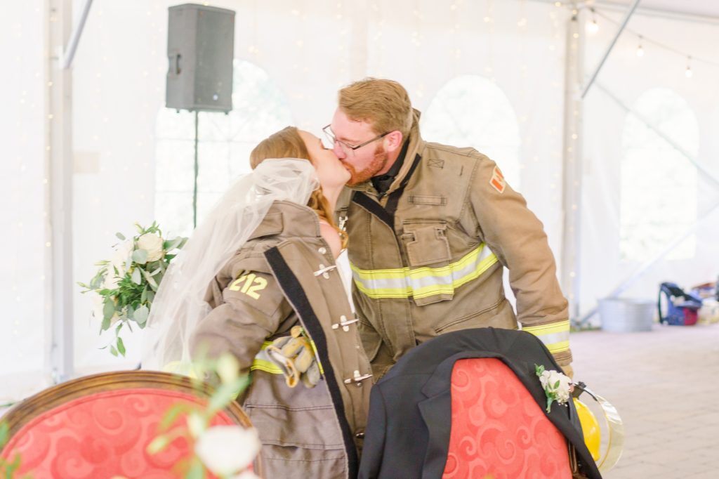 Aiden Laurette Photography | bride and groom enter reception in firefighter gear
