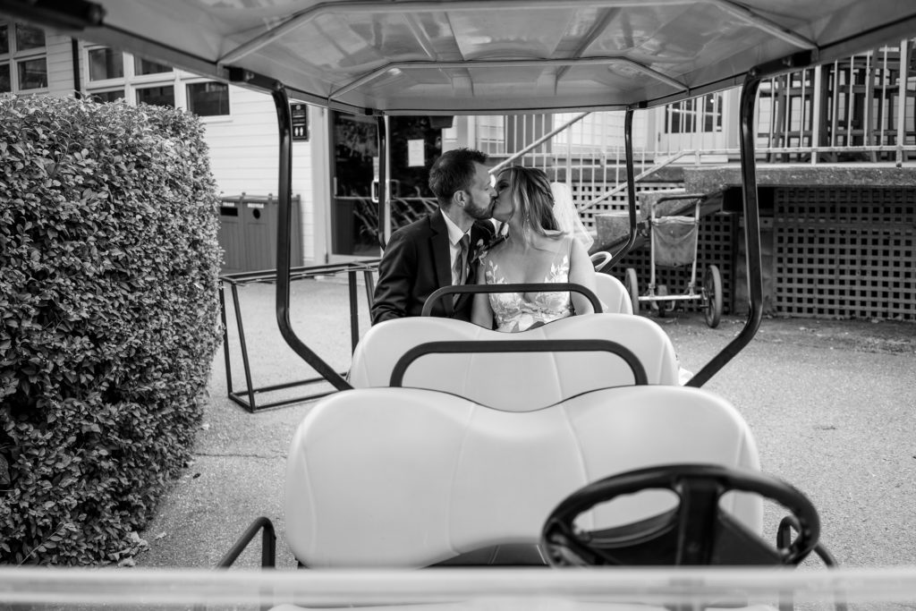 Aiden Laurette Photography | bride and groom st in golf cart at st marys golf and country club