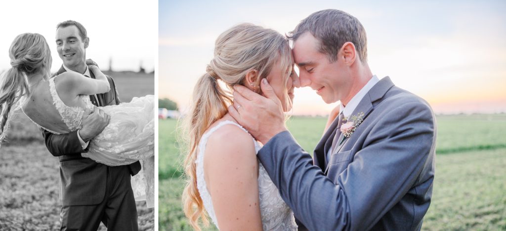 Aiden Laurette Photography | bride and groom kiss in field