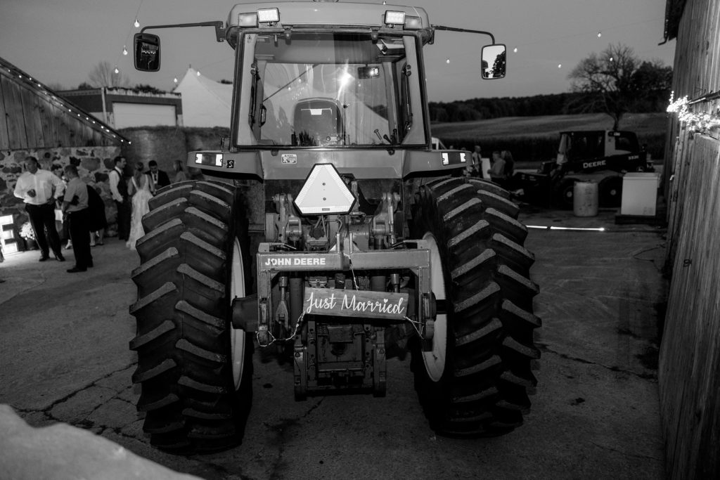 Aiden Laurette Photography | "just married" sign on tractor 