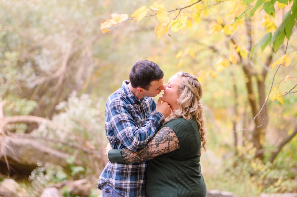 Aiden Laurette Photography | Man and woman pose for engagement photos at Rock Glen conservation area