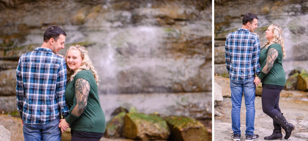 Aiden Laurette Photography | Man and woman pose for engagement photos at Rock Glen conservation area