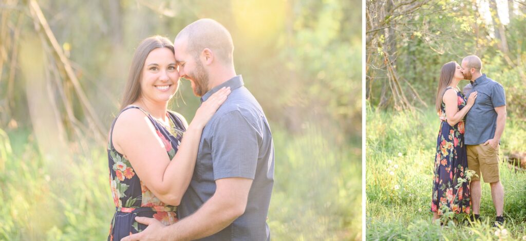 Aiden Laurette Photography | engaged couple stands in forest
