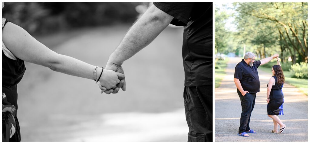 Aiden Laurette Photography | couple poses in front of greenery