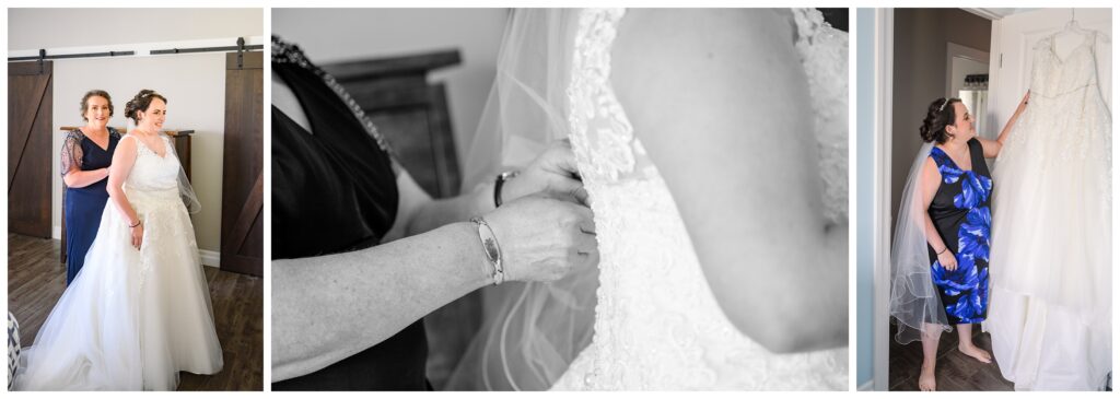 Aiden Laurette Photography | bride putting on her wedding gown